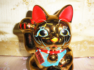 ◇24◇ 開運招福 招き猫★陶器18cm 金色右手 金運招福 国産品【信頼のヤフオク！実績２４年】☆