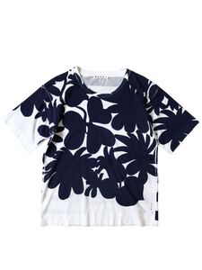 (D) MARNI マルニ 19SS フラワー ボーダー プリント 半袖Tシャツ 40 ホワイト ネイビー 送料250円 (ma)