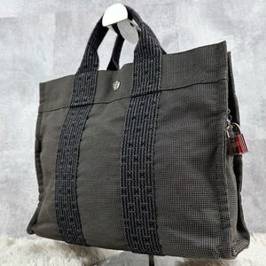 極美品 HERMES エルメス エールライン PM トートバッグ ハンド ビジネス ロゴ型押し キャンバス レザー ステッチ ホック 大容量 ビジネス 