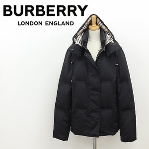 国内正規品◆BURBERRY LONDON バーバリー ロンドン 裏地ノバチェック柄 フーデッド ダウン ジャケット 黒 ブラック 38