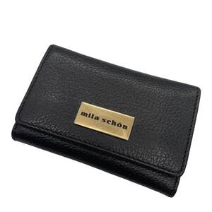 １円〜 ◇入手困難品◇ mila schon ミラショーン オールレザー ゴールド金具 ロゴ キーケース メンズ レディース ユニセックス コンパクト