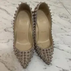 ChristianLouboutinfスパイクパンプスシャンパンゴールドラメ34