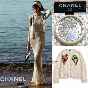 【E4271】未使用 CHANEL シャネル《大人気コレクションCUBA》店頭即完売 最高級！シルク100% ニット ガーディガン 34 cruise オウム BIRD