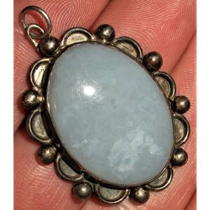 超希少!VTG NAVAJO 1930’s SILVER LARGE WHITE AGATE CHARM PENDANT USA MADE ZUNIナバホビンテージホワイトアゲートシルバーペンダント 