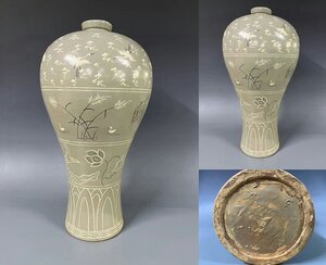 ■観心・時代旧蔵■C150珍品旧蔵 朝鮮 高麗磁 朝鮮古陶磁器 古高麗 李朝時代 高麗青磁大梅瓶