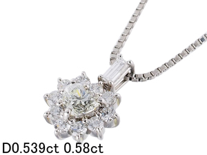 音羽屋■ ダイヤモンド/0.539ct 0.58ct Pt850 プラチナ ハートシェイプカット ネックレス ソーティング付き 仕上済【中古】