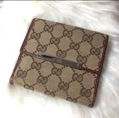 GUCCI グッチ シェリーライン GG 二つ折り財布 レッド キャンバス