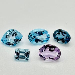 ◆天然ブルートパーズ　天然アメジスト　◆おまとめ5点/29.365ct ◆ jewelry ルース　 裸石　　◆ソーティング付