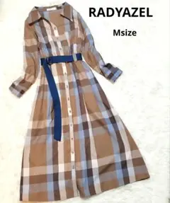 RADYAZEL チェック柄 ロングシャツワンピース ベルト付き M