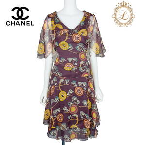 【返品可】CHANEL シャネル ココマーク フリル キャミ ワンピース トップス スカート 38 ボルドー ブランド アパレル 中古 中古品-非常に