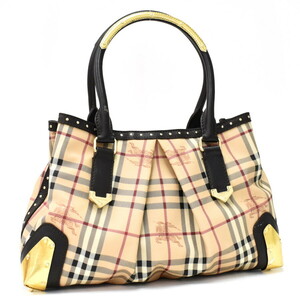 1円 ◆美品 BURBERRY バーバリー トートバッグ ノバチェック シャドーホース PVC レザー ベージュ ブラウン◆E.Blp.s1-17