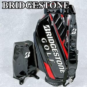 美品 ブリヂストン キャディバッグ 総エナメル 9.5型 3点式 黒 BRIDGESTONE プロ レプリカ 総エナメル カート型 6分割 高級