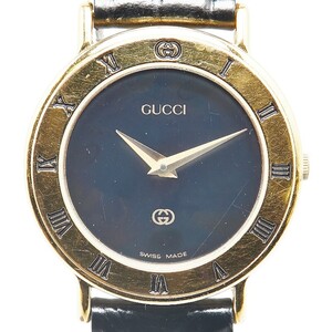 グッチ ヴィンテージ 腕時計 3000L クオーツ ブラック文字盤 レザー レディース GUCCI 【中古】