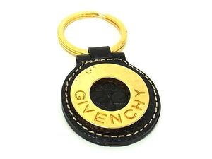 GIVENCHY ジバンシィ レザー キーホルダー キーリング チャーム アクセサリー メンズ レディース ゴールド系×ブラック系 DF6273