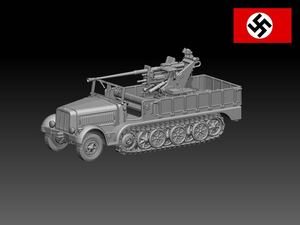 HINODE 1/144 レジンキット　未塗装　WW2 ドイツ軍 Sd.Kfz.7/ 2 8tハーフトラック　3.7cm 対空砲搭載 ワールドタンクミュージアム　250113