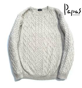 極美品【定価5万超】Papas＋ パパス プラス アルパカ ケーブルニット L セーター クルー ヤク【着心地抜群の最高級ニット】メンズ 日本製