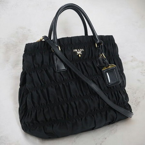 中古 プラダ トートバッグ レディース ブランド PRADA ギャザー 2WAYトートバッグ B1789L QR1 F0002 ブラック バッグ