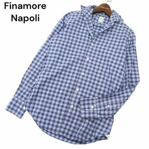 イタリア製★ Finamore Napoli フィナモレ 通年 長袖 チェック シャツ Sz.XS　メンズ　C4T07301_7#C