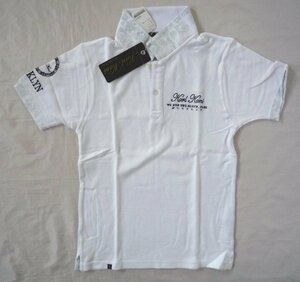 KARL KANI カール・カナイ ポロシャツ GOLF ゴルフウェア半袖 ダブル襟 カルゼ柄　3D刺繍　ロゴ Sサイズ ホワイト 白