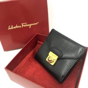 【A】Salvatore Ferragamo フェラガモ　サルヴァトーレフェラガモ　折り財布　ウォレット　中古/現状品　黒　ブラック　ブランド 【1261】