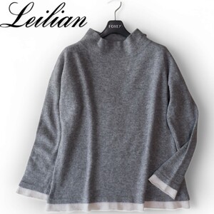 極美品★レリアン Leilian ★大きいサイズ44 LL相当★Italy製生地・カシミヤ100% ★万能グレー ゆったり着心地 セーター トップス