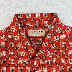 極美品 【希少】BURBERRY バーバリー タイルアーカイブ ホース ノバチェック 長袖シャツ XL