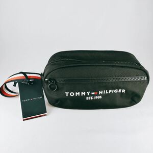 【未使用 タグ付き】TOMMY HILFIGER トミーヒルフィガー マルチポーチ 刺繍ロゴ ラウンドファスナー 化粧ポーチ 小物入れ ブラック 鞄 C-3