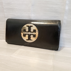 916 即決 Tory Burch トリーバーチ 長財布 ロングウォレット ロゴ レザー 黒系 ブラック系 札入れ 小銭入れ