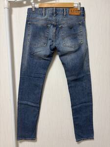 美品☆[ARMANI JEANS] J23 SLIM バックロゴ ストレッチ インディゴデニムパンツ 30 アルマーニジーンズ