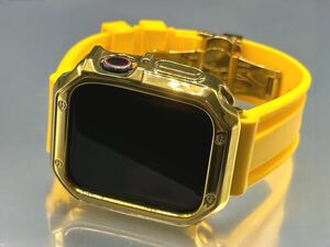 イエロー&ゴールド アップルウォッチバンド ラバーベルト Apple Watch カバー　ケース メンズ レディース 38mm40mm41mm42mm44mm45mm