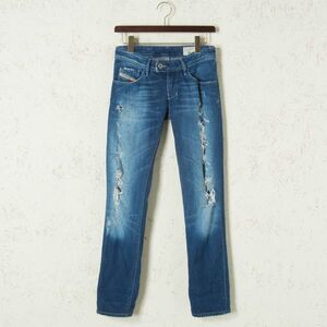 DIESEL NEVY ディーゼル パンツ デニム ダメージ スリム コットン ペイント インディゴブルー 24 w0051-04-008