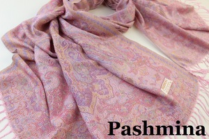 新品【Pashmina パシュミナ】華 ペイズリー柄 大判 ストール PINK ピンク系 Cashmere カシミア100%