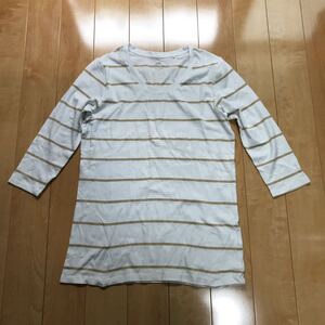 ユニクロ スーピマコットンモダールボーダーT(七分丈) 101-1-21 定価1500円＋税 UNIQLO アイボリー×ベージュ ボーダーカットソー