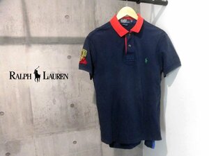 POLO RALPH LAUREN/ポロ ラルフローレン CUSTOM FIT インディアンワッペン x ポニー刺繍 半袖 ポロシャツ M/半袖シャツ/紺/メンズ