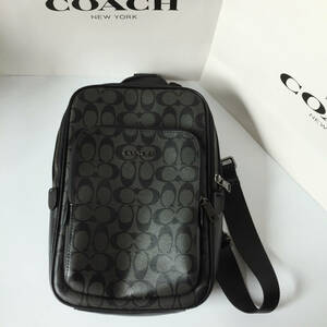 1円～コーチCOACH バッグ CO910 チャコール×ブラック ボディーバッグ ショルダーバッグ クロスボディーメンズバッグ アウトレット品