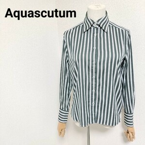 アクアスキュータム Aquascutum 美品 上品 長袖シャツ トップス ストライプ柄 ビジネス カジュアル 10 M レディース