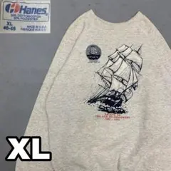 WC60 USA製　Hanes ラグランスウェット　アート　船　OPSAIL92