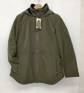 TOMMY トミーヒルフィガー レディース フード付きジャケット 裏ボア M カーキ ロゴ