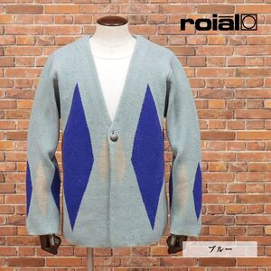 1円/秋冬/ROIAL INDUSTRY/Lサイズ/カーディガン 肉厚ジャガード チマヨ柄 ネイティブ エスニック お洒落 サーフ 新品/青/ブルー/he610/