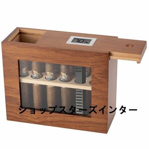 PYD937★ 高級 湿度計付ー用き シガ 葉巻 木製 加湿器ボックス ■ ポータ ガラスウィブルンドウ 杉の木 ケース 12～25個 収納 キャビネット