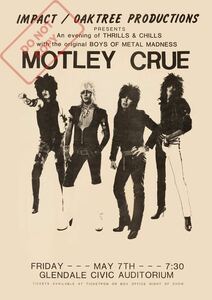 ポスター★Motley Crue☆モトリー・クルー☆1982年 カリフォルニア公演 コンサート★ニッキー・シックス/ヴィンス・ニール