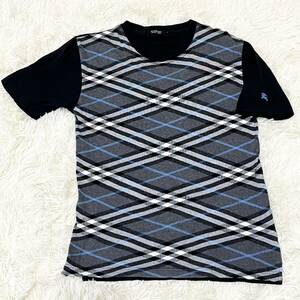 バーバリーブラックレーベル BURBERRY BLACK LABEL Tシャツ　半袖　チェック　黒　ノバチェック　ホースロゴ　刺繍ロゴ　サイズ2 M