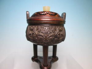 ☆時代 唐木火舎と台付 三つ足香炉 箱無 中国古玩