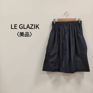 （V1-0652）LE GLAZIK ル グラジック 膝丈ギャザースカート ネイビー レディース