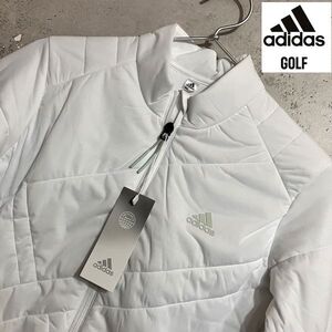 新品20900円★レディースL★adidasゴルフ 防風保温ストレッチ キルティング中綿ジャケット 白