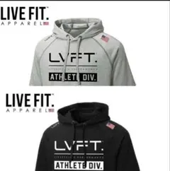 LIVE FIT リブフィット フーディーパーカー Tシャツ ブラック、グレー