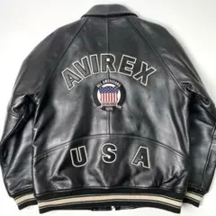 【羊革】AVIREX レザージャケット 黒 XL スタジャン VARSITY