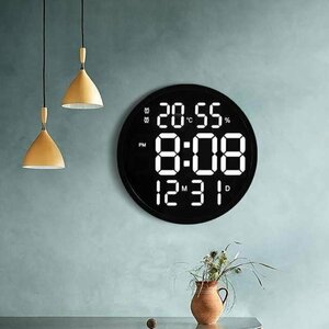 掛け時計 壁掛け 温度計 湿度計 LEDデジタル 電子壁掛け時計 照明 自動感応夜光 3D LEDデジタル時計 ウォールクロック