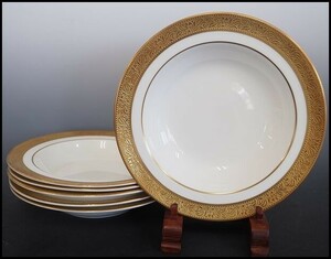 WEDGWOOD ASCOT アスコット 金彩スーププレート 6点 20.3cm ウェッジウッド 洋食器 皿 376a