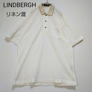 LINDBERGH 半袖トップス 半袖ポロシャツ 半袖 ポロシャツ 麻混 リネン混 薄手 透け感 ホワイト 白